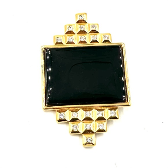 SMB Sandra Miller Burrows Pin Pendant Necklace Gold Tone Black Rhinestones - Picture 5 of 13